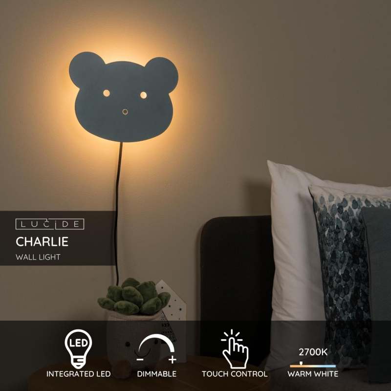 Lucide CHARLIE - Nástenné svietidlo deti - LED Dim. - 1x7W 2600K/2700K - Modrá